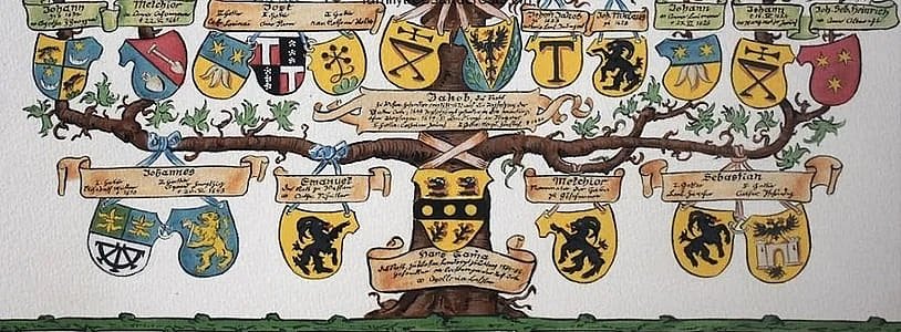 family tree painting with coat of arms
