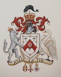 Coat of Arms wolf and swan  supporters - hand painyed family crest Kennedy